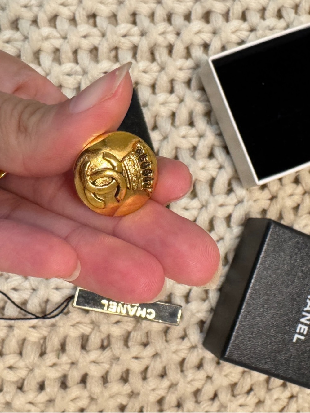 Chanel Gold-Tone CC Logo Button Earrings - Gold - Picture 5 of 7